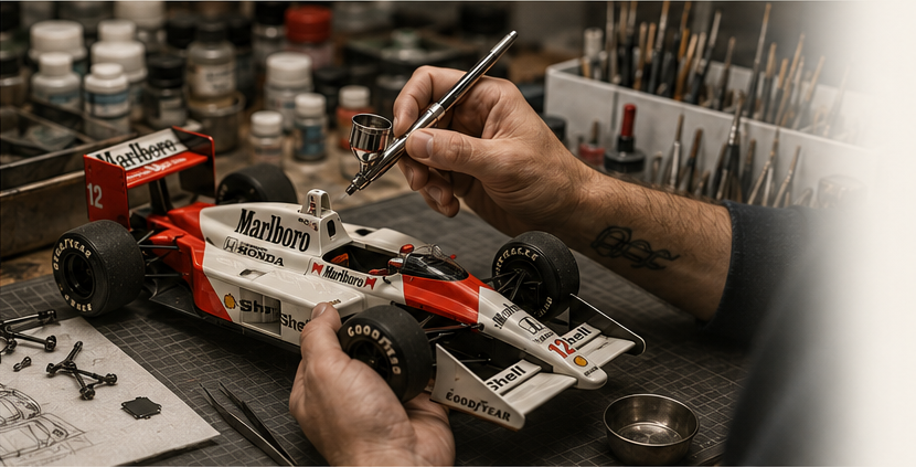 Montage et peinture à la main d’une monoplace miniature